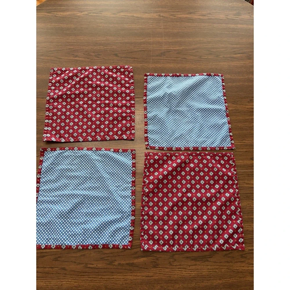 Handmade Reversible Cloth Napkins Set Of 4 Red Medallion Blue Polka Dot Preppy